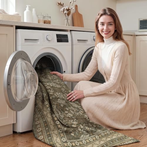 Ksrau 3x8 Runner Rug Kitchen Washable: Non-Slip Rugs for Floor Taupe Ivory