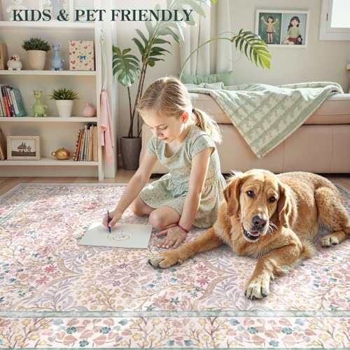 Lahome Washable Area Rugs 5x7, Soft Pink Rugs for Bedroom Girls Living Room