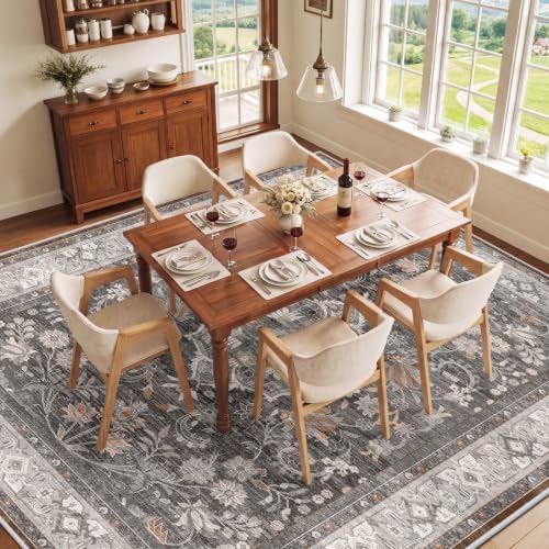 SameBed 9x12 Area Rug Living Room, Vintage Washable Carpet Warm Taupe