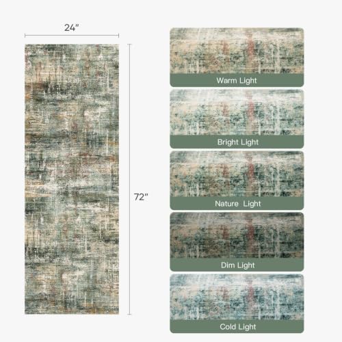 2x 6 Area Rug for Hallways, Abstract Washable Runner Rugs,Coffee/Green