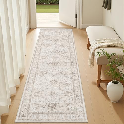 Madane Washable Runner Rug 2x6, Soft Kitchen Hallway Rug Brown/Ivory