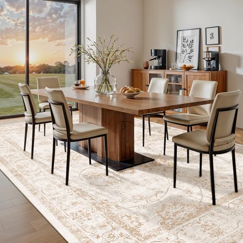 Madane 8x10 Area Rugs for Living Room, Washable Natural Soft Rug Wood/Ivory