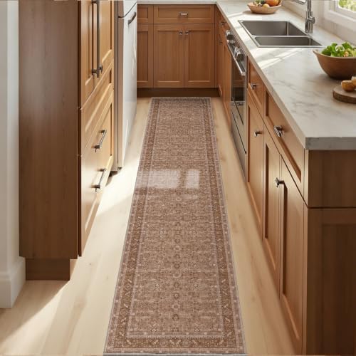 OPPODREAM Vintage Light Brown Area Rugs 2x10, Washable Rug for Living Room