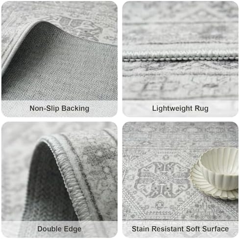 2x3 Area Rug Washable Vintage: Non Slip Throw Rugs for Entryway Floor Grey