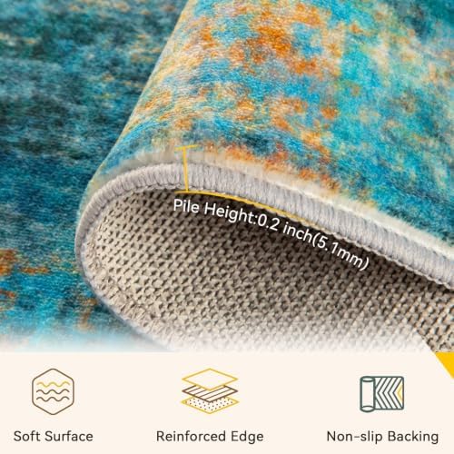 RELEANY Washable 5'x7' Abstract Area Rug for Living Room Teal Multi