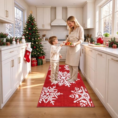 HEBE Christmas Runner Rug 2'x4', Vintage Snowflake Hallway Rug Runners