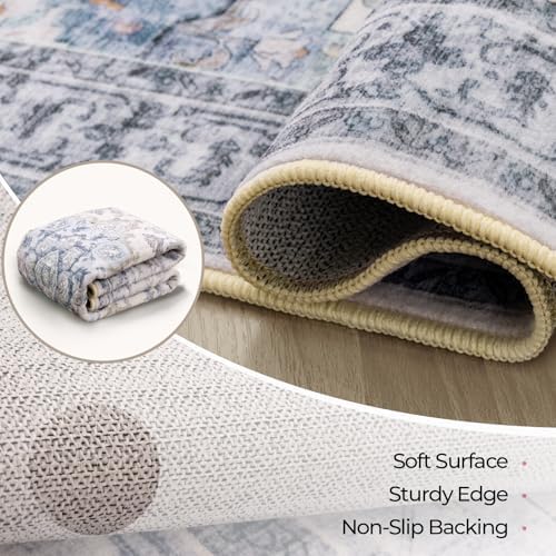 CAPALOCA 5x7 Washable Nursery Girls Low Pile Area Rug Blue White