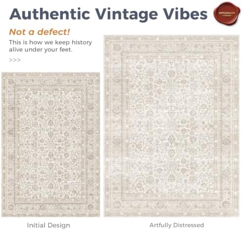 OPPODREAM Vintage Light Yellow Area Rugs 4x6, Washable Rug for Living Room