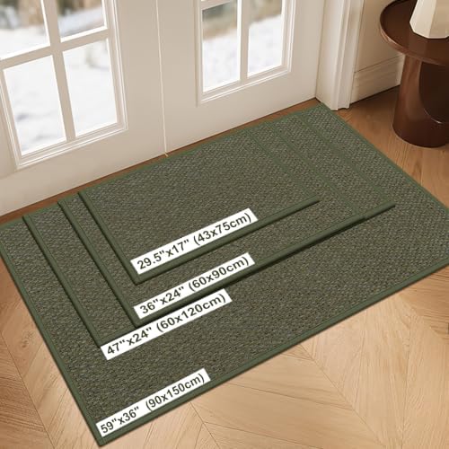 LEKEEPGO Door Mat Indoor Entrance, Indoor Door Mat, 24"x47", Olive Green