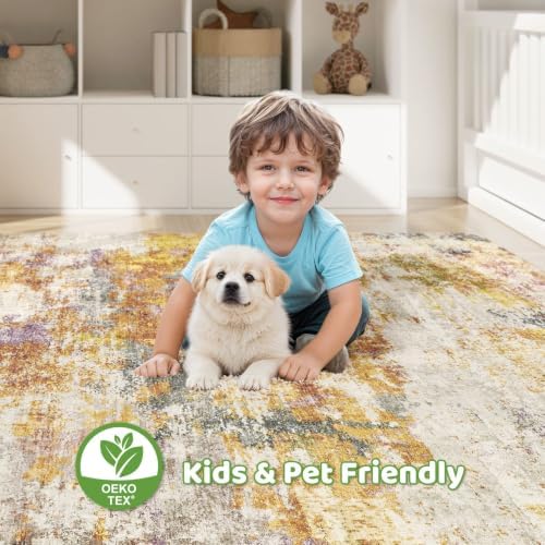LOONGRUG 7x10 Area Rug Washable Large Neutral Modern Living Room Rugs