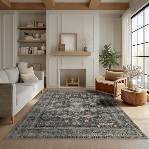 Ruaruarug Washable Area Rug 5×7 for Living Room, Ultra Soft, Silver