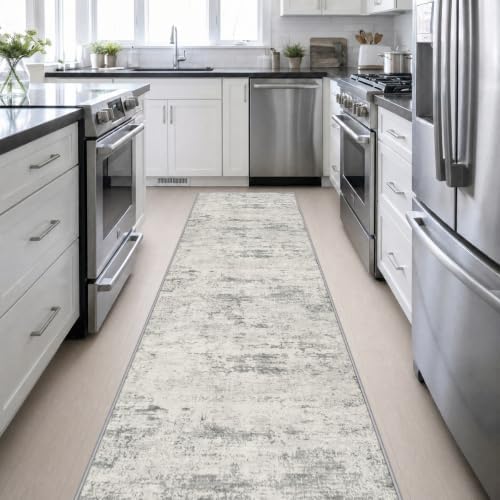 3x14 Washable Runner Rug：Modern Abstract Kitchen Soft Carpet Gray