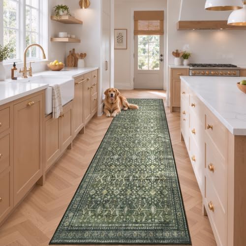 Lessymo 2 x 10 Washable Long Runner Rugs,Soft for Entryway Hallway Green