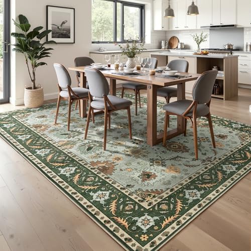 Hanples 5x7 Area Rugs for Living Room, Washable Rug Vintage Floral, Green