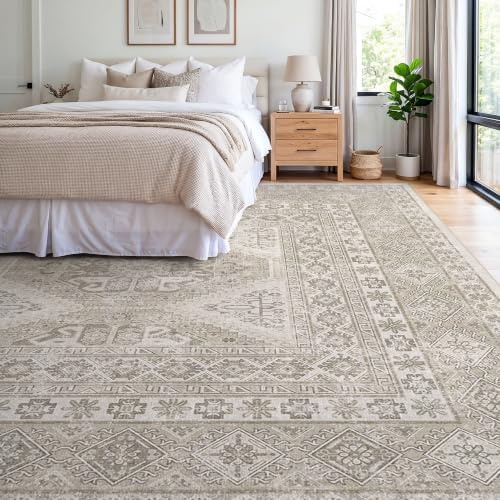 12x12 Square Area Rug Washable: Non Slip Living Room Floor Carpet Beige
