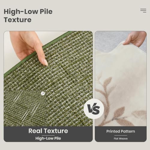 Valenrug Washable Rugs 5x7, High-Low Pile Area Rugs for Living Room, Green