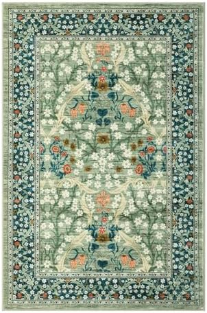 GarveeHome Floral 3x5 Area Rugs for Entryway, Washable Kitchen Rug Non Slip, Low Pile Bedroom Rug, Ultra Soft Stain Resistant Small Carpet for Laundry Room, Sage Green