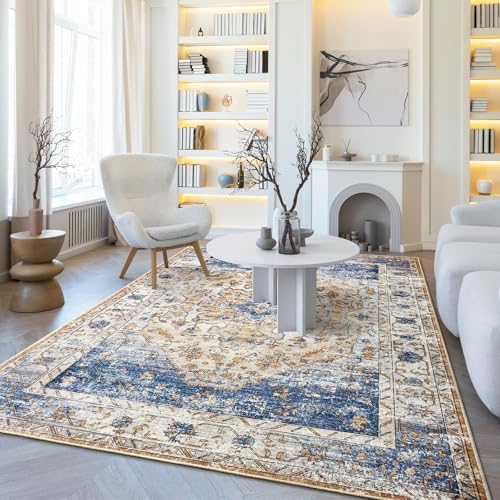 Amearea Vintage Design Area Rugs for Living Room Bedroom 4x6, Blue/Orange