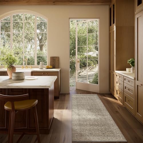 Machine Washable Kitchen Runner Rugs: 2'6"x8' Hallway Rug Stain Resistant Non Slip Low Pile Soft Carpet Runners for Hallways Indoor Entryway Kitchen Laundry Room Bedroom Bathroom Farmhouse