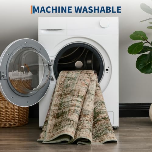 GarveeHome Vintage Area Rug 5x7 Washable Rugs for Living Room Rust/Green