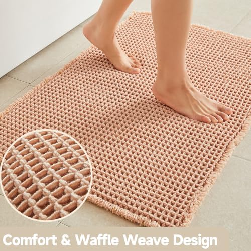 TYUU Waffle Bath Mat, Boho Bathroom Rugs Non Slip, 30x20 Light Peach