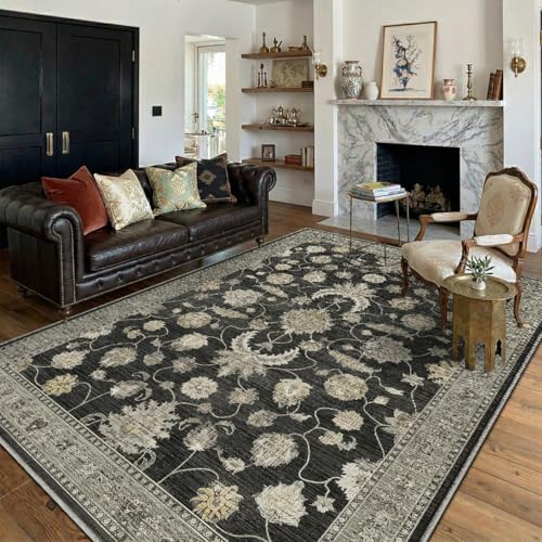 Washable 4'x6' Vintage Area Rug for Bedroom Living Room