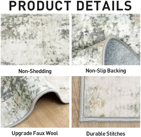 6x9 Area Rugs for Living Room: Washable Abstract Grey Brown Bedroom Carpet