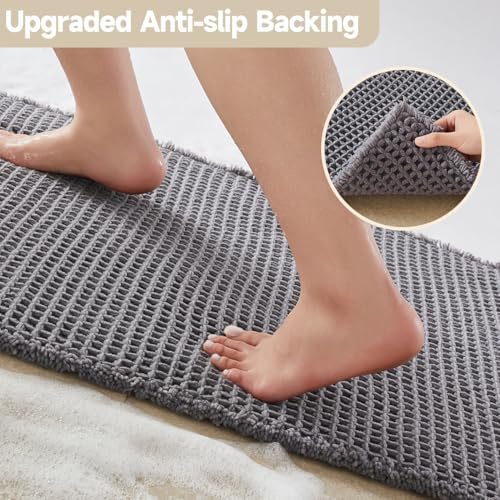 TYUU Waffle Bath Mat, Boho Bathroom Rugs Non Slip, 36x24 Grey