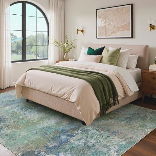 BEIMO 4x6 Area Rugs for Bedroom, Blue Green Washable Abstract Non Slip Rug