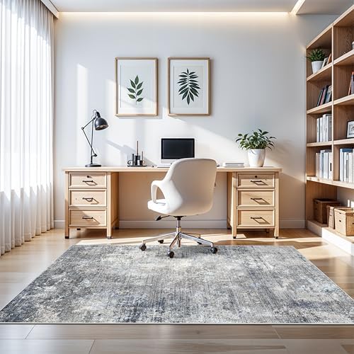 4x5 Washable Entryway Rug – Non-Slip Modern Abstract Indoor Area Rug for Bathroom Kitchen Living Room Bedroom – Low Pile Thin Soft Small Throw Carpet (Blue Grey,4x5)