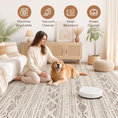 Nakagishi Boho 5x8 Area Rug Living Room Rugs Machine Washable Dark Brown