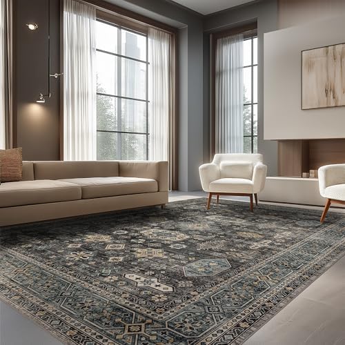 Ruaruarug Washable Area Rug 10×14 for Living Room, Ultra Soft, Silver