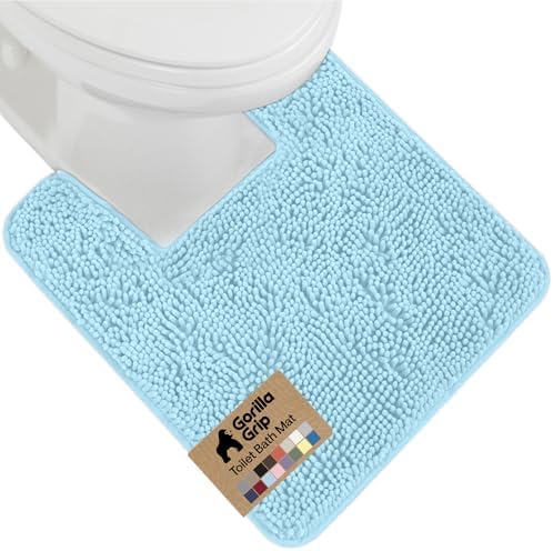 GORILLA GRIP Chenille Bath Rug Mat for Square Toilet Base, 24x19 Sky Blue