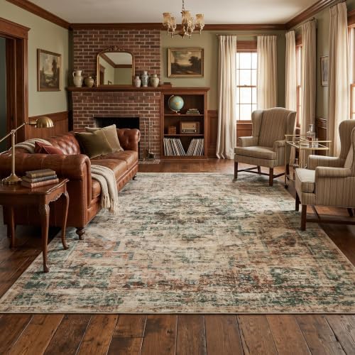 GarveeHome Vintage Area Rug 5x7 Washable Rugs for Living Room Rust/Green