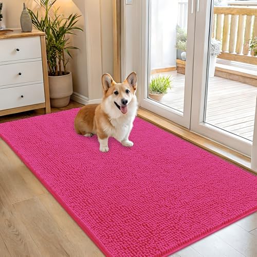 OLANLY Dog Door Mat for Muddy Paws 54x32, Super Absorbent Chenille Mud Mat