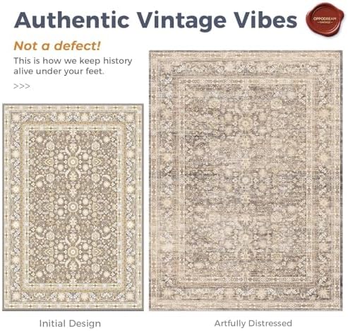 OPPODREAM Vintage Beige Area Rugs 4' Round, Washable Rug for Living Room