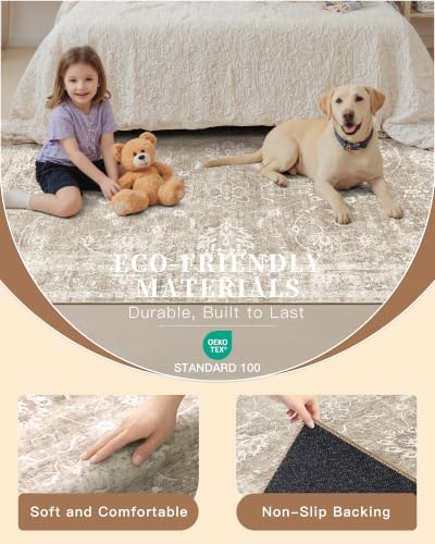 Madane Runner Rug 3x10 for Hallway, Kitchen Non-Slip Runner Rug Brown/Sand
