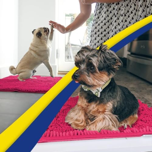 Muddy Mat® | Super Water Absorbent Door Mat Indoor, Microfiber Quick Dry Chenille Entryway Rug, Slip Resistant Front Door Mat, Indoor Mats for Entryway, Machine Washable Pet Rug, Hot Pink 26" x 42"