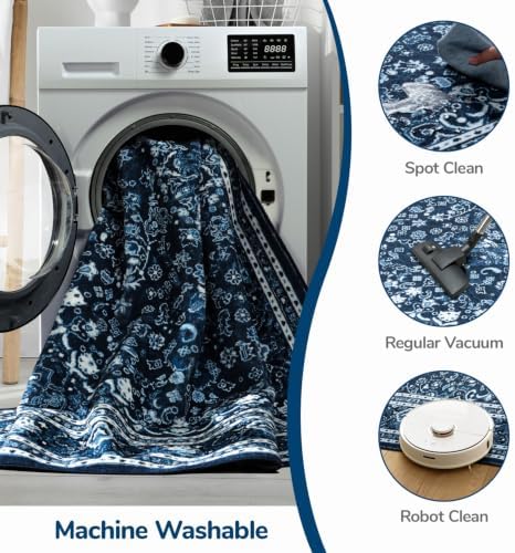 Lessymo Washable Area Rug 6x9 Living Room, Soft Bedroom Rugs Blue White
