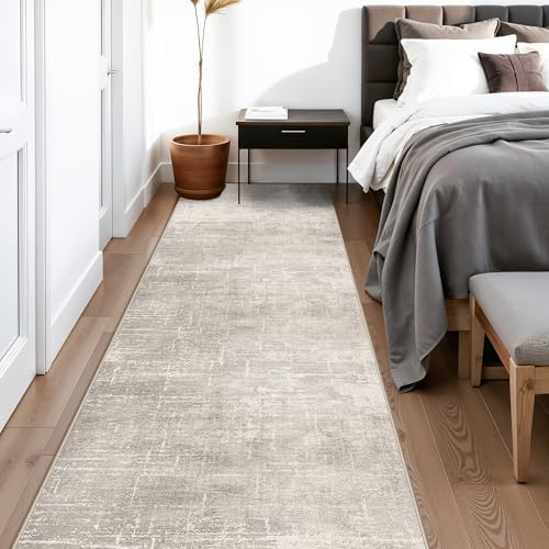 HY HAOYUNLAI 2'6x12 Runner Rugs for Hallways - Soft Kitchen Rug Non-Slip Rug Runner with Rubber Backing Washable Non Shedding Soft Beside Carpet for Bedroom Abstract Home Decor(2'6x12,Beige/Cream