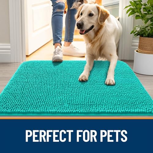 OLANLY Dog Door Mat for Muddy Paws 47x32, Super Absorbent Chenille Mud Mat