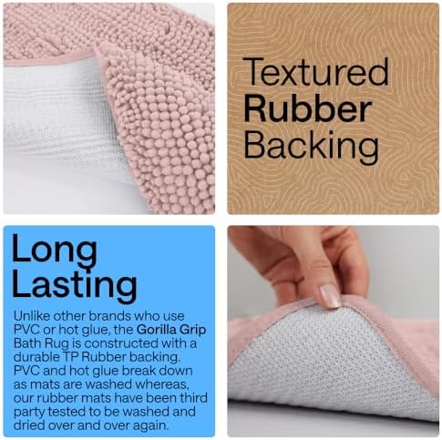 GORILLA GRIP Bath Rug Mat for Bathroom, Absorbent Chenille 60x24 Dusty Rose