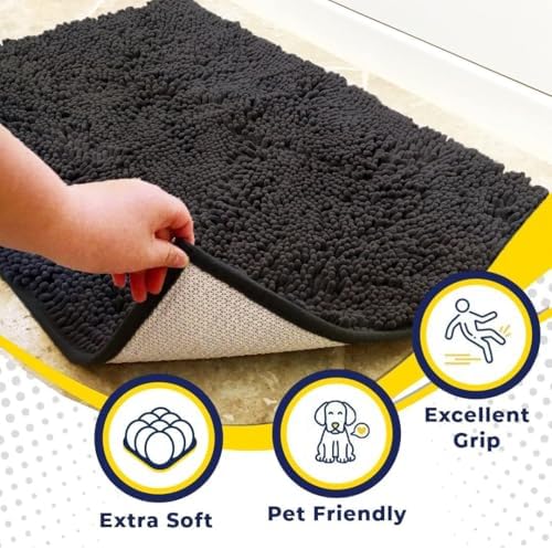 Muddy Mat® | Super Water Absorbent Door Mat Indoor, Microfiber Quick Dry Chenille Entryway Rug, Slip Resistant Front Door Mat, Indoor Mats for Entryway, Machine Washable Pet Rug, Charcoal 3ft x 8ft