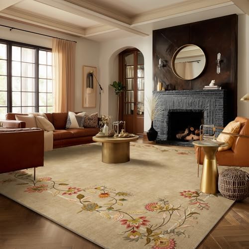 9x12 Area Rugs for Living Room: Washable Bedroom Rug Non Slip Floral Carpet