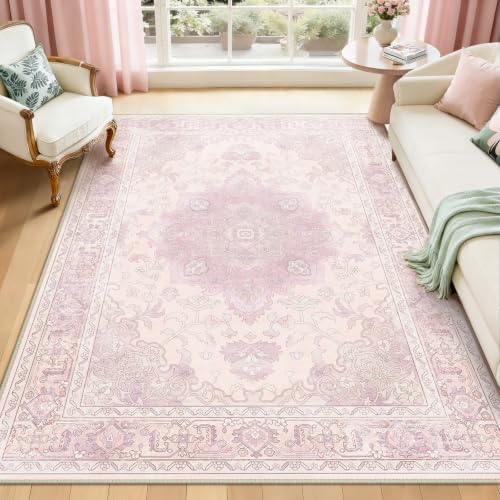 CAPALOCA 6x9 Washable Nursery Girls Low Pile Area Rug Light Pink