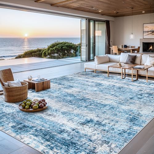 PLHXFR 8x10 Area Rug Living Room: Modern Abstract Washable Carpet Blue