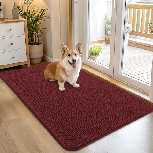 OLANLY Dog Door Mat for Muddy Paws 45x27, Super Absorbent Chenille Mud Mat