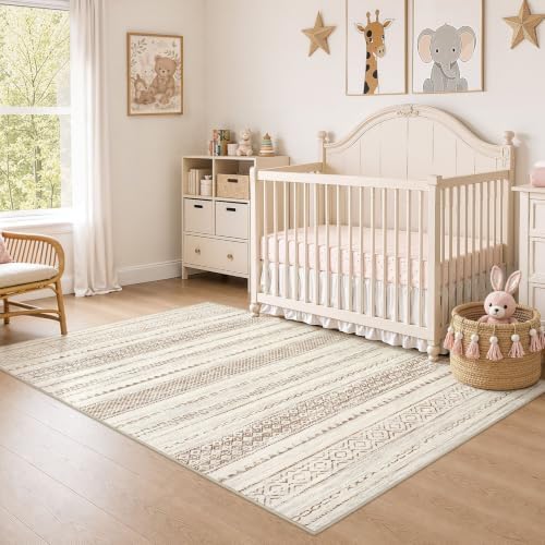 Nakagishi Boho 4x6 Area Rug Living Room Rugs Machine Washable Brown