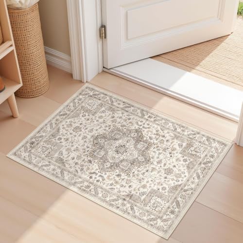 cotiled 2x3 Area Rug for Living Room, Washable, Traditional, Light Brown