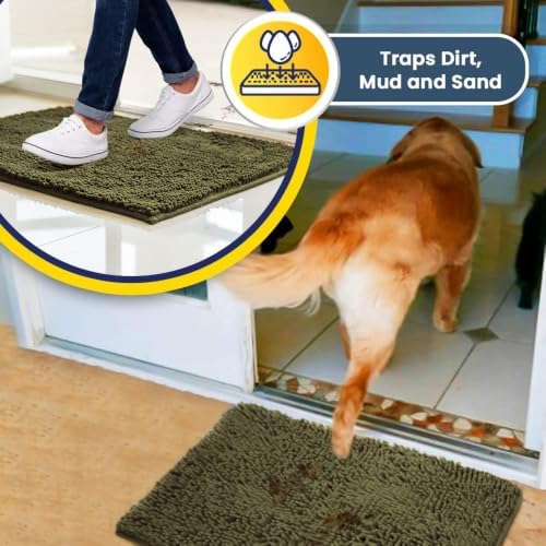 Muddy Mat® | Super Water Absorbent Door Mat Indoor, Microfiber Quick Dry Chenille Entryway Rug, Slip Resistant Front Door Mat, Indoor Mats for Entryway, Machine Washable Pet Rug, Sage 36" x 46"
